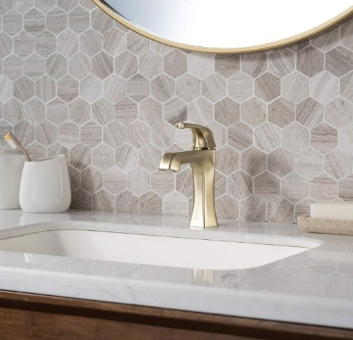 KRAUS Esta Single Handle Basin Bathroom Faucet with Lift Rod Drain in Brushed Gold
